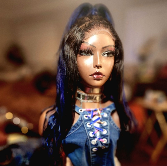 Blue custom made human hair wig - Picture 5 of 6